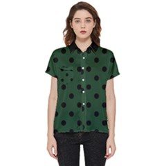 Large Black Polka Dots On Eden Green - Short Sleeve Pocket Shirt