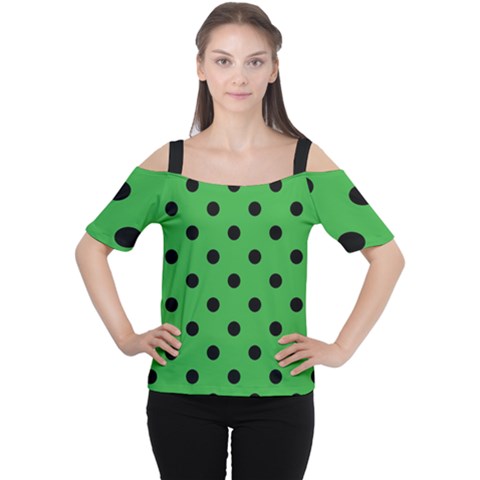 Large Black Polka Dots On Just Green - Cutout Shoulder Tee by FashionLane