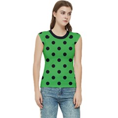 Large Black Polka Dots On Just Green - Women s Raglan Cap Sleeve Tee by FashionLane