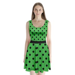 Large Black Polka Dots On Just Green - Split Back Mini Dress  by FashionLane