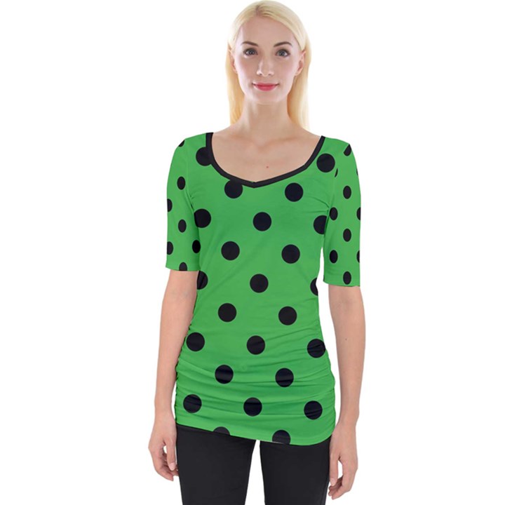 Large Black Polka Dots On Just Green - Wide Neckline Tee