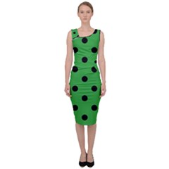 Large Black Polka Dots On Just Green - Sleeveless Pencil Dress by FashionLane