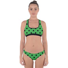 Large Black Polka Dots On Just Green - Cross Back Hipster Bikini Set by FashionLane