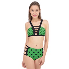 Large Black Polka Dots On Just Green - Cage Up Bikini Set by FashionLane