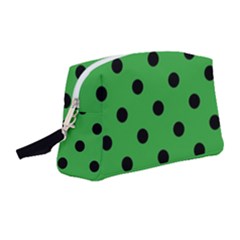 Large Black Polka Dots On Just Green - Wristlet Pouch Bag (medium) by FashionLane