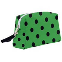 Large Black Polka Dots On Just Green - Wristlet Pouch Bag (large) by FashionLane