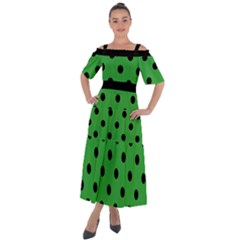 Large Black Polka Dots On Just Green - Shoulder Straps Boho Maxi Dress  by FashionLane