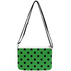 Large Black Polka Dots On Just Green - Double Gusset Crossbody Bag by FashionLane