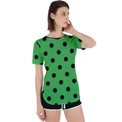 Large Black Polka Dots On Just Green - Perpetual Short Sleeve T-shirt by FashionLane