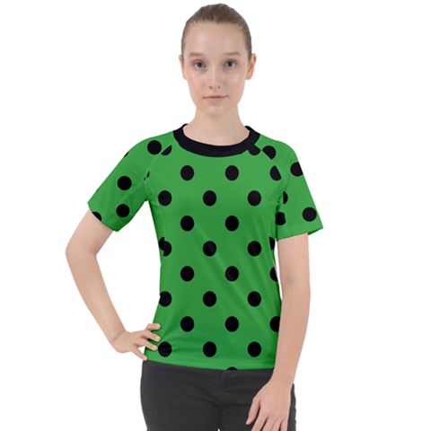 Large Black Polka Dots On Just Green - Women s Sport Raglan Tee by FashionLane