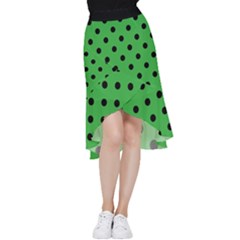 Large Black Polka Dots On Just Green - Frill Hi Low Chiffon Skirt