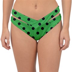 Large Black Polka Dots On Just Green - Double Strap Halter Bikini Bottom