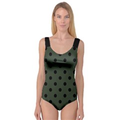 Large Black Polka Dots On Kombu Green - Princess Tank Leotard  by FashionLane