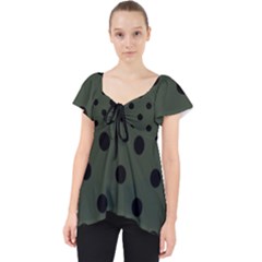 Large Black Polka Dots On Kombu Green - Lace Front Dolly Top by FashionLane