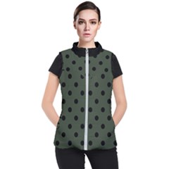 Large Black Polka Dots On Kombu Green - Women s Puffer Vest by FashionLane