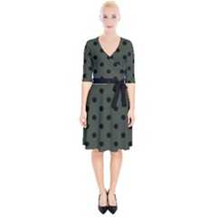 Large Black Polka Dots On Kombu Green - Wrap Up Cocktail Dress by FashionLane