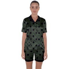 Large Black Polka Dots On Kombu Green - Satin Short Sleeve Pajamas Set by FashionLane