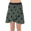 Large Black Polka Dots On Kombu Green - Wrap Front Skirt View1