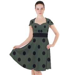 Large Black Polka Dots On Kombu Green - Cap Sleeve Midi Dress by FashionLane