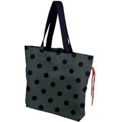 Large Black Polka Dots On Kombu Green - Drawstring Tote Bag by FashionLane