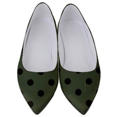 Large Black Polka Dots On Kombu Green - Women s Low Heels by FashionLane