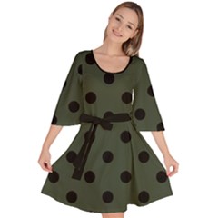 Large Black Polka Dots On Kombu Green - Velour Kimono Dress by FashionLane