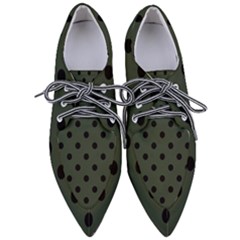 Large Black Polka Dots On Kombu Green - Pointed Oxford Shoes by FashionLane