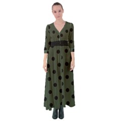 Large Black Polka Dots On Kombu Green - Button Up Maxi Dress by FashionLane