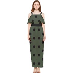 Large Black Polka Dots On Kombu Green - Draped Sleeveless Chiffon Jumpsuit