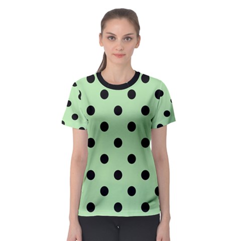 Large Black Polka Dots On Pale Green - Women s Sport Mesh Tee by FashionLane