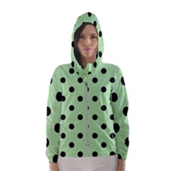 Large Black Polka Dots On Pale Green - Women s Hooded Windbreaker by FashionLane