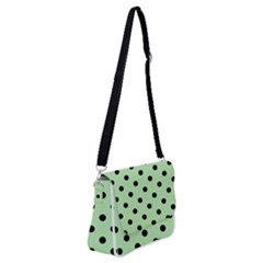 Large Black Polka Dots On Pale Green - Shoulder Bag With Back Zipper