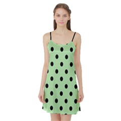 Large Black Polka Dots On Pale Green - Satin Night Slip by FashionLane