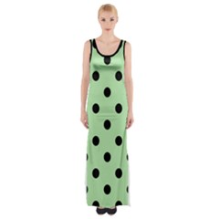 Large Black Polka Dots On Pale Green - Thigh Split Maxi Dress by FashionLane