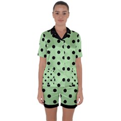 Large Black Polka Dots On Pale Green - Satin Short Sleeve Pajamas Set by FashionLane