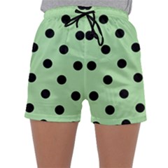 Large Black Polka Dots On Pale Green - Sleepwear Shorts by FashionLane