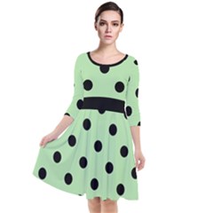 Large Black Polka Dots On Pale Green - Quarter Sleeve Waist Band Dress by FashionLane