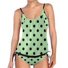 Large Black Polka Dots On Pale Green - Tankini Set by FashionLane