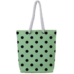 Large Black Polka Dots On Pale Green - Full Print Rope Handle Tote (small)