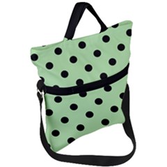 Large Black Polka Dots On Pale Green - Fold Over Handle Tote Bag by FashionLane