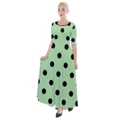 Large Black Polka Dots On Pale Green - Half Sleeves Maxi Dress by FashionLane