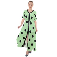 Large Black Polka Dots On Pale Green - Waist Tie Boho Maxi Dress by FashionLane