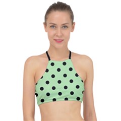 Large Black Polka Dots On Pale Green - Racer Front Bikini Top by FashionLane