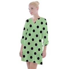 Large Black Polka Dots On Pale Green - Open Neck Shift Dress by FashionLane