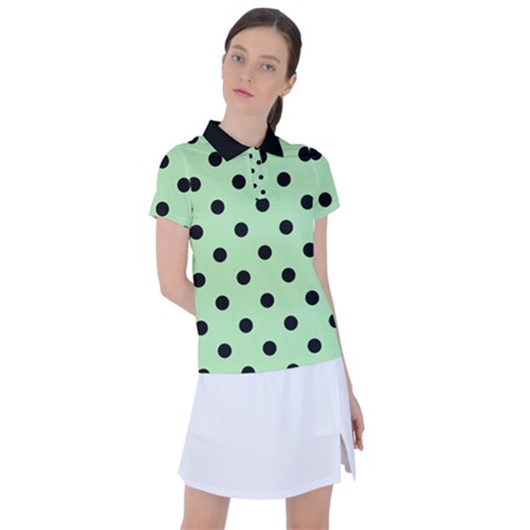 Large Black Polka Dots On Pale Green - Women s Polo Tee by FashionLane