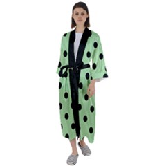 Large Black Polka Dots On Pale Green - Maxi Satin Kimono by FashionLane