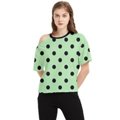 Large Black Polka Dots On Pale Green - One Shoulder Cut Out Tee by FashionLane