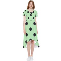 Large Black Polka Dots On Pale Green - High Low Boho Dress