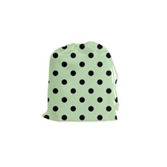 Large Black Polka Dots On Tea Green - Drawstring Pouch (small) by FashionLane