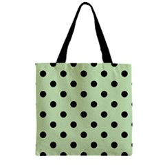 Large Black Polka Dots On Tea Green - Zipper Grocery Tote Bag by FashionLane